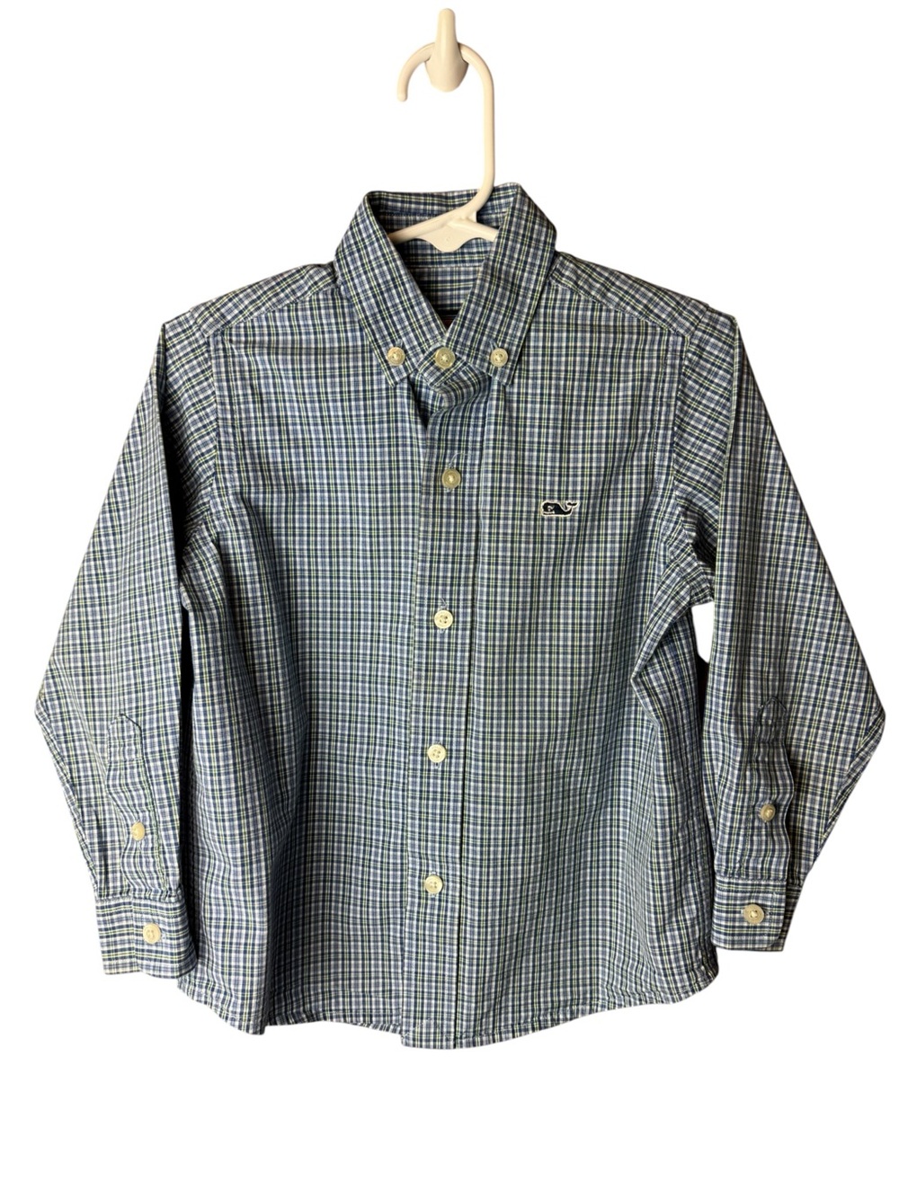 Vineyard Vines Whale Button Up Shirt Blue Green Plaid 2T